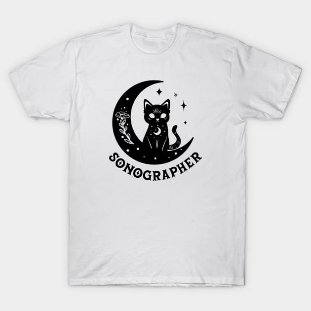 Sonographer - Magical Cat On Moon Design T-Shirt by best-vibes-only